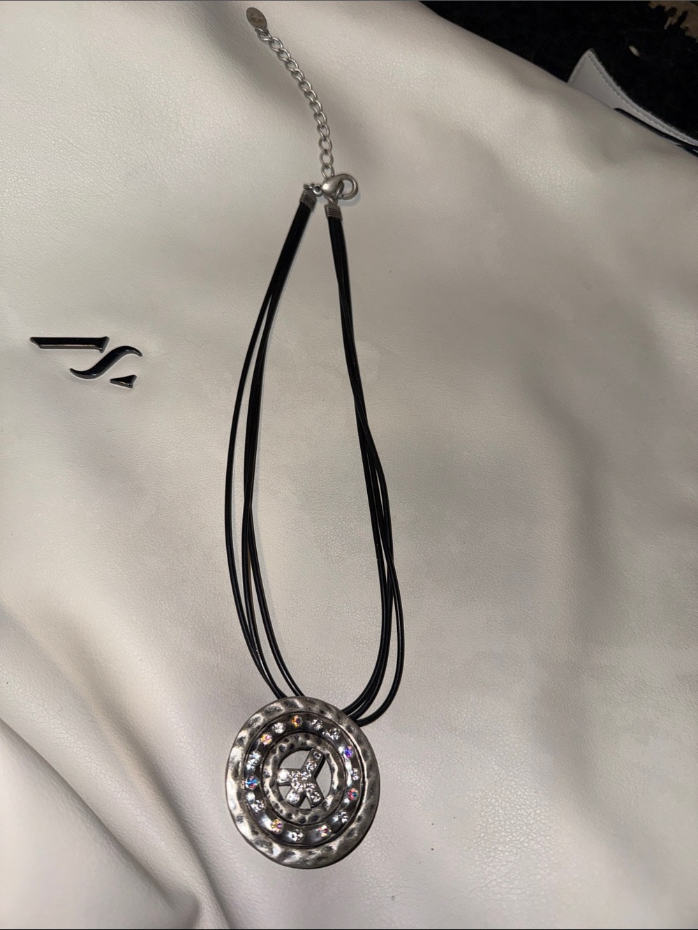 Sincerely Jules Silver Disc Pendant Necklace with Black Cord